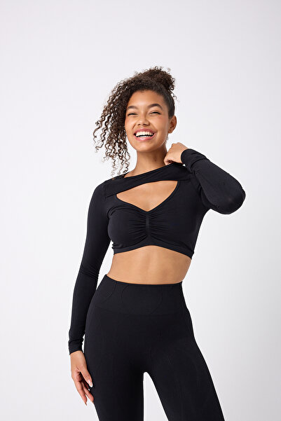 FOREVER MORE Kadın Uzun Kollu Göğsü Açık Dikişsiz Crop Top