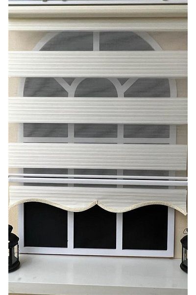 KORUTEKS Zebra Patterned Ecru Curtain Skirt - Pleated and Sectioned Kt481
