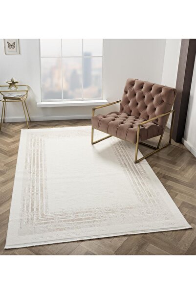 Cotto Home Armony Ar008a Beyaz Halı Modern Desenli Çerçeveli Akrilik Tozu Az ...