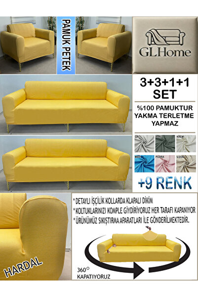 Home %100 PAMUK PETEK KUMAŞ 3+3+1+1 KOMPLE GİYDİRME KANEPE&ÇEKYAT, BOHEM, POR...