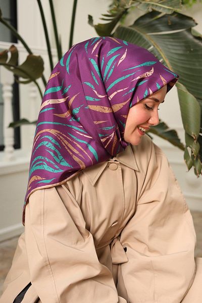 Silk Home Plum Patterned Tivil Silk Scarf 11432-04