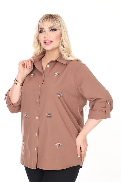 JESSE STORY Women's Brown Stone Design Large Size Shirt