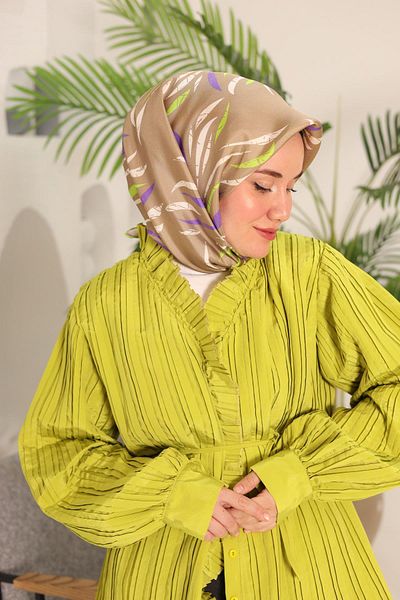 Silk Home Mink Pistachio Green Patterned Tivil Silk Scarf 11432-24