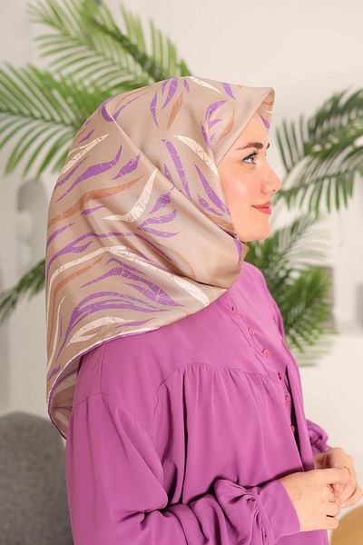 Silk Home Mink Lilac Patterned Tivil Silk Scarf 11432-44