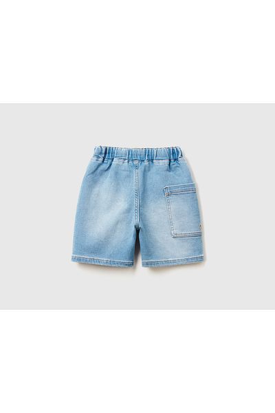 United Colors of Benetton Bermude din denim cu șnur pentru băieți, cu buzunare laterale, cu logo brodat