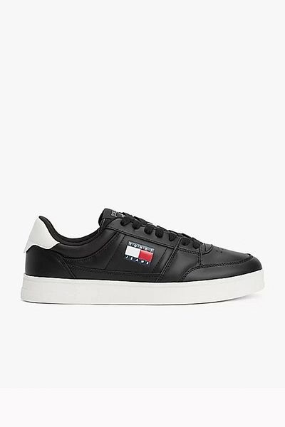 Tommy Hilfiger Μαύρο δερμάτινο αθλητικό παπούτσι - Άνετη επίπεδη σόλα με αναπνεύσιμη επάνω επιφάνεια EM0EM01574-BDS