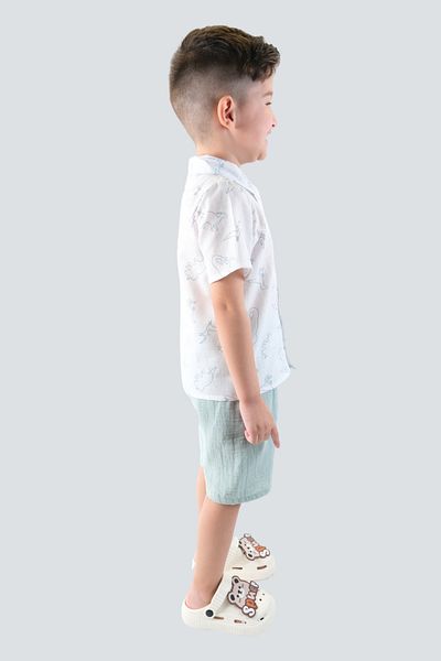 ÇİTİL Baby Boy Muslin Wrinkle Fabric Mint Green Shorts White Linen Shirt