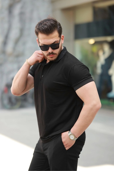 modamtn Ανδρική κοντομάνικη μπλούζα με γιακά βισκόζης με δύο κλωστές