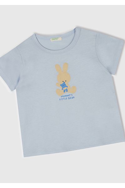 United Colors of Benetton Baby Dust Blue Printed Shoulder Snap Button T-Shirt
