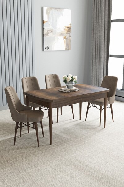 asaella mobilya Loft Barok Desen 80x132 Açılabilir Mdf Masa Yemek Odası Takım...