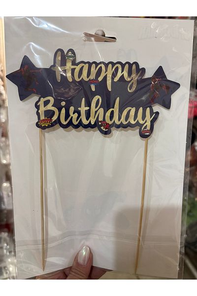 Deniz Party Store Spiderman Themed Happy Birthday Cake Columnar Cells with Sticks
