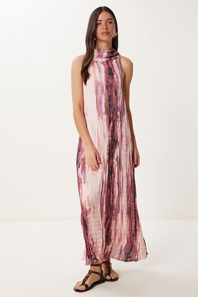 Lovelyİstanbul Crinkle Effect Midi Woven Dress Pink Lus0161