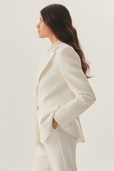 Exquise Double Buttoned White Jacket Fitted to the Waist