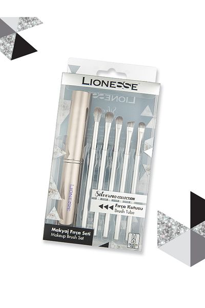 Lionesse Silver Pro Collection 5-Piece Eye Makeup Brush Set 5142 - with Storage & Carrying Box