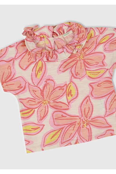 United Colors of Benetton Baby Baby All Patterned Collar Ruffled Kimono Sleeve T-Shirt