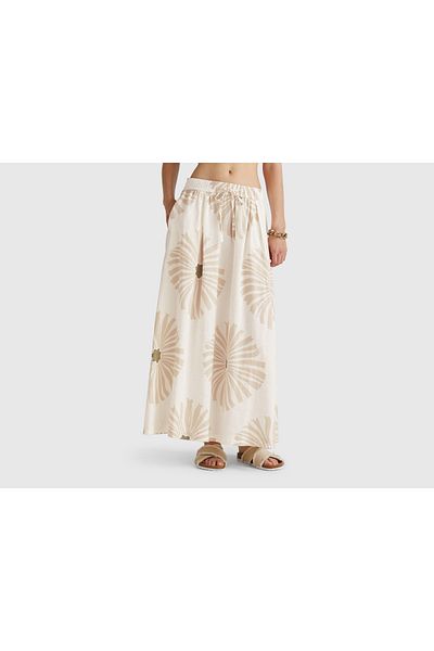United Colors of Benetton Fusta lungă cu model 100% in crem pentru femei, cu talie elastică