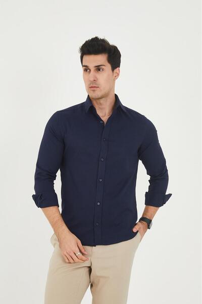 jack carisma Laci̇vert- L Stretch Fabric Cotton Fresh S Slim Fit Men's Shirt