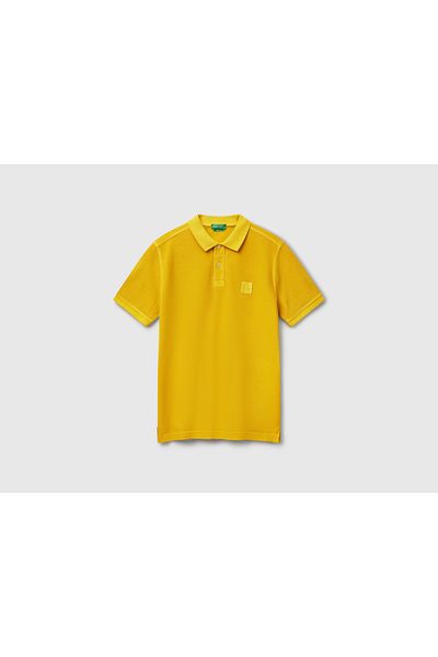 United Colors of Benetton Ανδρικό κίτρινο μπλουζάκι πόλο 100% Organic Cotton Regular Fit