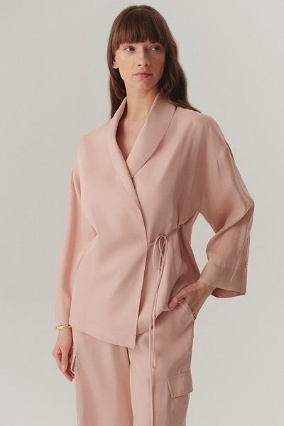 Exquise Double Breasted Lacing Closure Comfortable Fit Modal Fabric Powder Jacket
