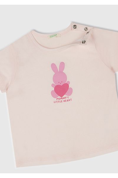 United Colors of Benetton Baby Dust Pink Printed Shoulder Snap Button T-Shirt