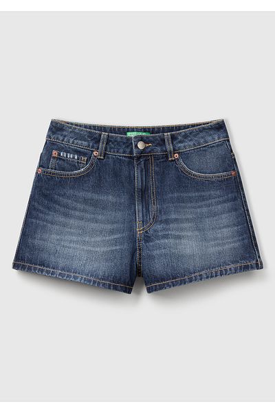 United Colors of Benetton Women's Dark Blue 100% Cotton 5-Pocket Denim Shorts