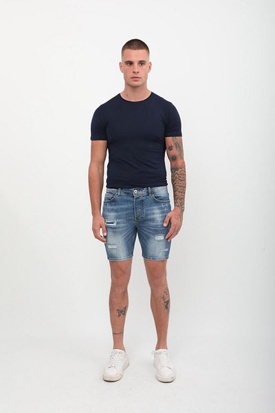 Bluewhite Pantaloni scurți de jeans vopsiți pentru bărbați, albaștri