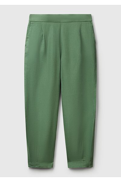 United Colors of Benetton Women's Light Green 100% Linen Elastic Back Waist Tight Leg Relax Fit Trousers