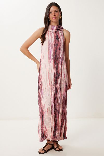 Lovelyİstanbul Crinkle Effect Midi Woven Dress Pink Lus0161