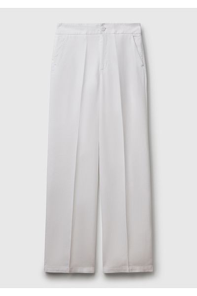 United Colors of Benetton Women's White 100% Lyocell Straight Leg Trousers with Elastic Waist