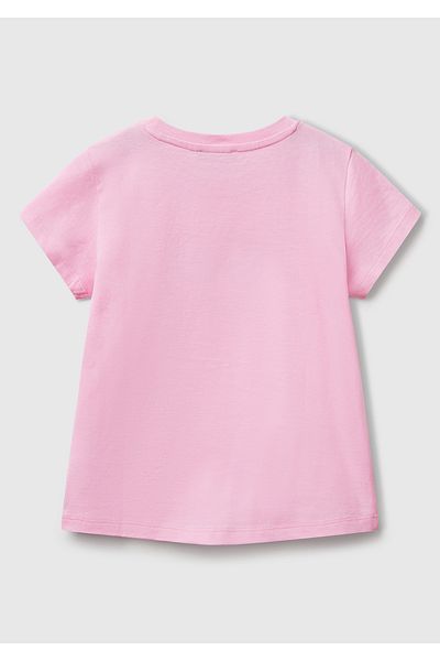 United Colors of Benetton Girl's Pink Glitter Benetton Logo Printed T-Shirt