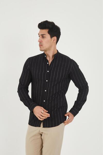 jack carisma Ανδρικό πουκάμισο Judge Collar Line Lycra Cotton Linen Texture Slim Fit