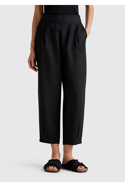 United Colors of Benetton Pantaloni negri, 100% in, pentru femei, cu talie elastică la spate