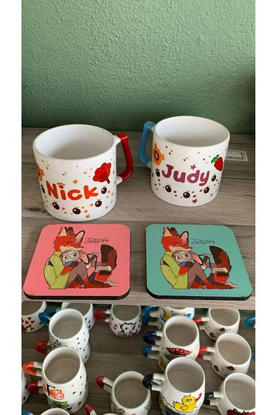 GünayStore Zootropolis Nick and Judy 2-Piece Couple Lover Cup Coffee Teacup
