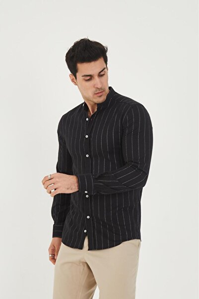 jack carisma Ανδρικό πουκάμισο Judge Collar Line Lycra Cotton Linen Texture Slim Fit