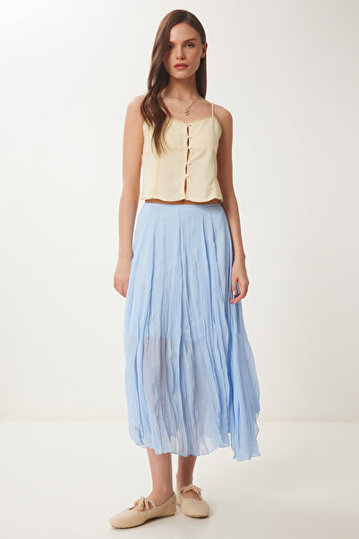 Lovelyİstanbul Складчаста тканина з ефектом м'ятості, спідниця середньої довжини, БЛАКИТНА LNS0019