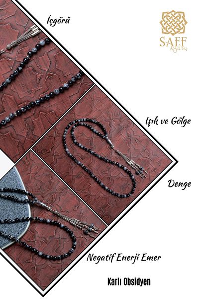 Saff Doğal Taş Tasbih certificat din metal obsidian împodobit cu ciucuri