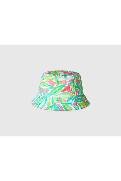 United Colors of Benetton Boy's Fuchsia Patterned Logo Embroidered Double Sided Bucket Hat