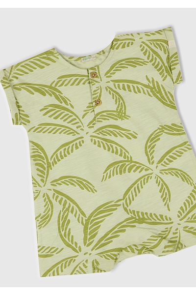 United Colors of Benetton Baby Green Fully Patterned Jumpsuit with Button Detail on the Front and Hidden Snap Fasteners