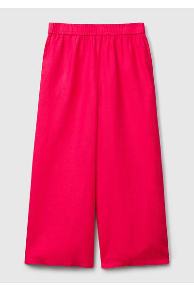 United Colors of Benetton Women's Fuchsia 100% Linen Loose Short Leg Trousers with Elastic Waist