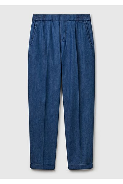 United Colors of Benetton Women's Dark Blue 100% Cotton Elastic Waist Shamrock Trousers