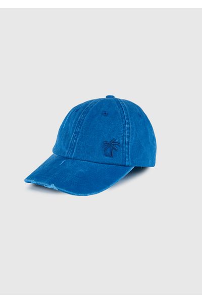 United Colors of Benetton Boy's Saks Blue Ripped Distressed Effect Embroidered Cap Hat