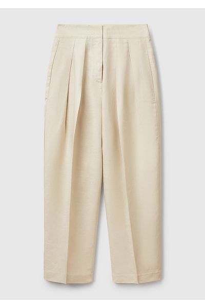 United Colors of Benetton Women's Stone Color Linen Blended Carrot Cut Trousers