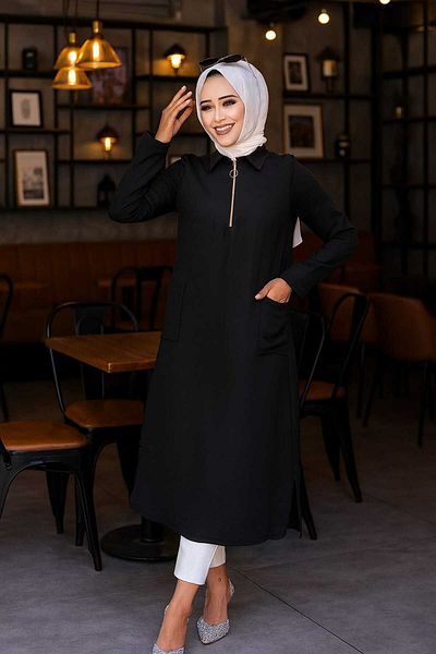Neva Style Black Hijab Tunic with Pockets 4771S