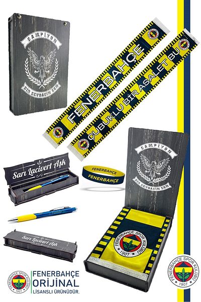Fenerbahçe Original Licensed Stick an Nobility Satin Shawl Scarf + Tip Pen + Bracelet Set