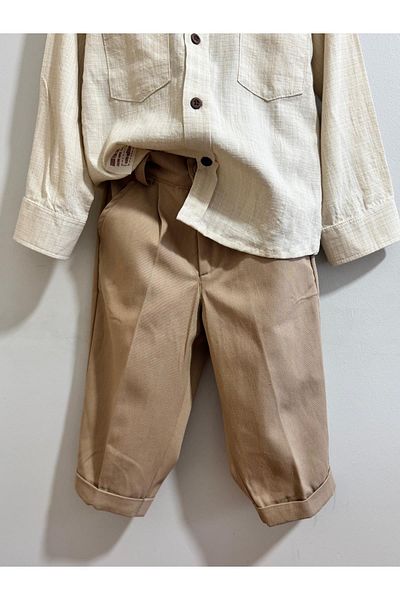 Motebarn Wear Комплект от плетен топ и долнище за момче кафяв