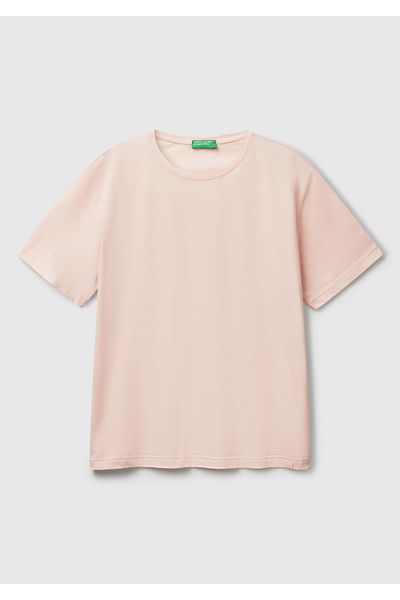 United Colors of Benetton Ανδρικό ροζ μπλουζάκι με λαιμόκοψη 100% Koton