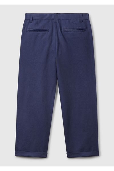 United Colors of Benetton Pantaloni pentru băiat, albastru bleumarin, amestecat de in, cu picioarele ondulate