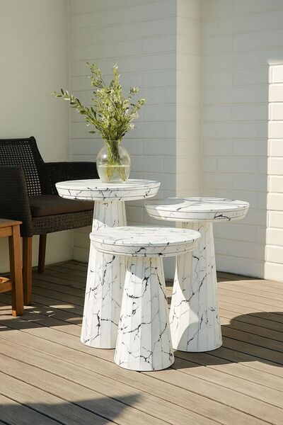 Özka Hobi Ahşap ÖZKA HOBİ BEYAZ BOYALI VERNİKLİ MERMER EFEKTLİ MANTAR SEHPA,O...