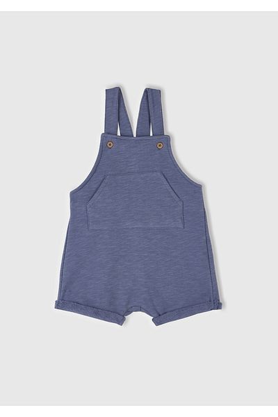 United Colors of Benetton Baby Aviator Blue Curled Short Jumpsuit with Logo Detail on the Back and Pouch Pocket