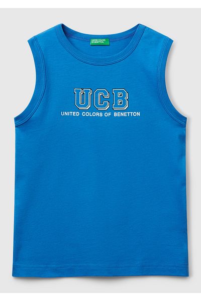 United Colors of Benetton Tricou pentru băiat Saks Blue Benetton cu logo imprimat